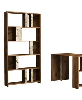 Písacie stoly Písací stôl s knižnicou Lima - Walnut, White Marble