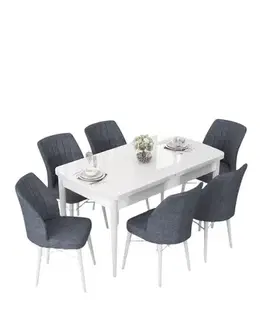 Jedálenské sety Extendable Dining Table & Chairs Set (7 Pieces) Nef - White, Fume