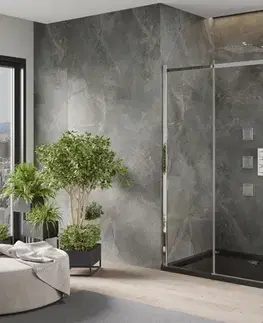 Vane MEXEN/S - Omega sprchovací kút 100x90, transparent, chróm + čierna vanička so sifónom 825-100-090-01-00-4070