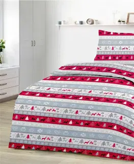 Obliečky Obliečky bavlnené Vianočné Snowman červené TiaHome - 1x Vankúš 90x70cm, 1x Paplón 140x200cm