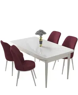 Jedálenské sety Dining Table & Chairs Set (5 Pieces) Nil - White, Burgundy