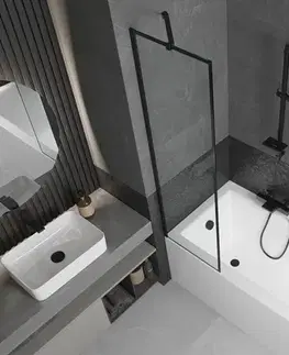 Sprchové dvere MEXEN/S - Cubik obdĺžniková vaňa 150 x 70 cm s panelom + vaňová zástena 50, čierna vzor 550315070X9505007070