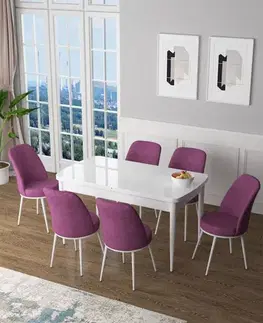 Jedálenské sety Extendable Dining Table & Chairs Set (7 Pieces) Zen - White, Purple