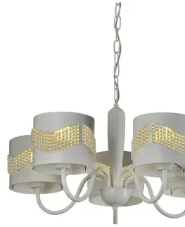 Svietidlá Závesná lampa biela s korálkovým lustrom 5xE27 Antonio