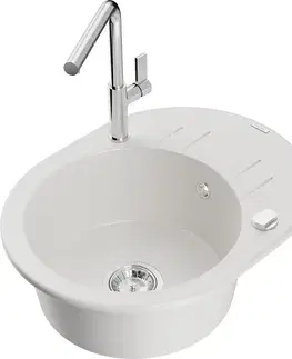 Kuchynské drezy MEXEN/S MEXEN/S - Kevin granitový drez 1-miska s odkvapkávačom vrátane batérie Flora, biela 6517-20-670401-00