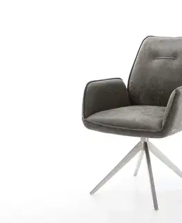 Jedálenské stoličky DELIFE Otočná jedálenská stolička Zoa-Flex mikrovlákno sivá vintage krížová podstava široká nerezová oceľ 360° otočná hojdacia funkcia vrecková pružina