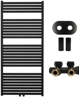 Doplnky do kúpeľne CERANO - Kúpeľňový radiátorový set Vincenzo - ústredné vykurovanie - stredové pripojenie 50 mm - 600W - čierna matná - 1340x600 mm CER-663532