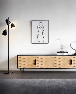 Televízne stolíky DELIFE TV stolík Muvi 200 cm dub prírodný mango čierny kov čierny 4 dvierka