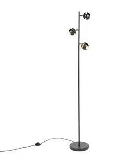 Stojace lampy Moderná stojaca lampa 3-svetlá čierna so zlatým vnútrom - Buell Deluxe