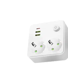 Predlžovacie káble  Rozbočovacia zásuvka s vypínačom LINEA 2x230V + 3xUSB A/C SCHUKO biela 004317