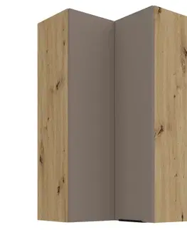 Kuchynské horné skrinky KONDELA Frisbo 60x60 GN-108 2F horná rohová kuchynská skrinka sandgrau / dub artisan