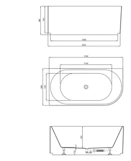 Vane AQUALINE - TIBERA STRIP L rohová stojaca vaňa, 170x80cm, biela E1026G