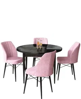 Jedálenské sety Dining Table & Chairs Set (5 Pieces) Rox - Black Marble, Pink
