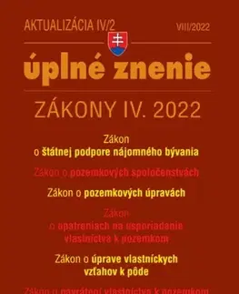 Zákony, zbierky zákonov Zákony 2022 IV aktualizácia IV 2 - bývanie, stavebný zákon
