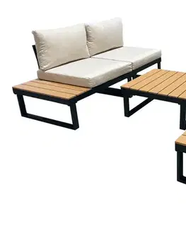 Záhradný nábytok LISABON záhradná rohová modulová sedacia súprava, béžová/teak