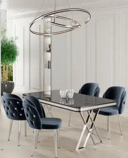 Jedálenské sety Dining Table & Chairs Set (5 Pieces) Rigel - Black Marble, Chrome, Anthracite