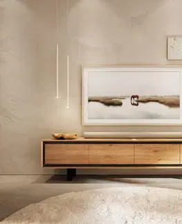 Televízne stolíky DELIFE TV stolík Stonegrace 200 cm dub prírodný 4 dvierka podstava štvorcová kov čierna