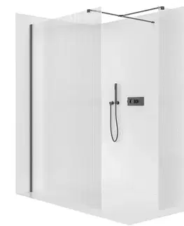 Sprchovacie kúty CERANO - Sprchová zástěna Walk-in Onyx T L/P - 8 mm - hranatá vzpěra - černá matná, rýhované sklo - 120x60x200  CER-8050BD3054
