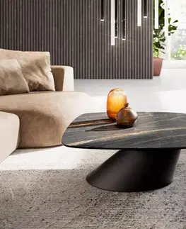 Konferenčné stolíky DELIFE Konferenčný stolík Edge zaoblený 90x90 cm keramika Laminam® Noir Desir hnedá Conis kov čierna