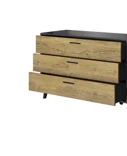 Komody CAMA MEBLE Soul 1D3S jednodverová komoda so zásuvkami antracit / alpský dub tmavý / aquare dance dark