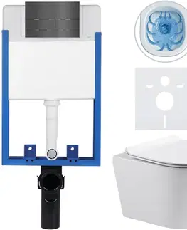 Záchody CERANO - Kompletný WC set Profi/Carlito - biela lesklá - WC tlačidlo Line/Tmavo šedá - na zamurovanie - 48,5x36,5 CER-8050BD84309