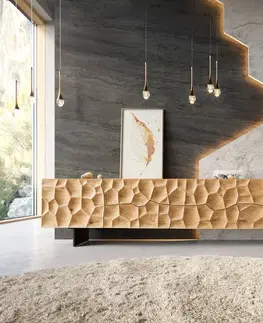 Televízne stolíky DELIFE TV stolík Solu 260 cm dub prírodný 2 dvierka 6 zásuviek závesná kovová podstava čierna 3D čelá