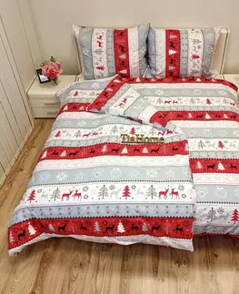 Obliečky Obliečky bavlnené Vianočné Snowman červené TiaHome - 1x Vankúš 90x70cm, 1x Paplón 140x200cm
