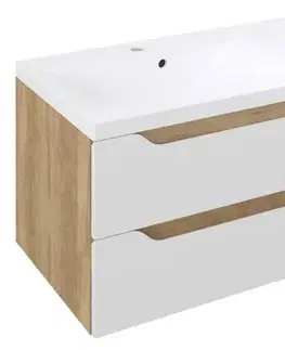 Kúpeľňový nábytok SAPHO Skrinka pod umývadlo WAVE 89,7x45x47,8cm, ľavá, biela/dub alabama WA092-3022