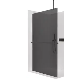 Držadlá k vani CERANO - Sprchová zástěna Walk-in Onyx Top Round L/P - 10 mm - kulatá vzpěra + polička/držák na ručníky - černá matná, grafitové sklo - 150x200  CER-8050BD711006