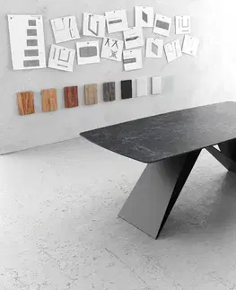 Jedálenské stoly DELIFE Jedálenský stôl Edge oválny tvar 200x100 cm Laminam® keramika Nero Greco antracitová podstava v tvare V čierna
