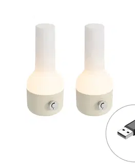 Lampy Sada 2 vonkajších stolných lamp béžových s bielou vrátane dobíjateľného LED - Haard