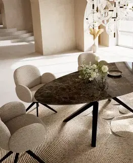 Jedálenské stoly DELIFE Jedálenský stôl Edge oválny 220x120 keramika Laminam® Emperador Extra Lucidato tmavohnedá Zenthara hranatý kov čierna