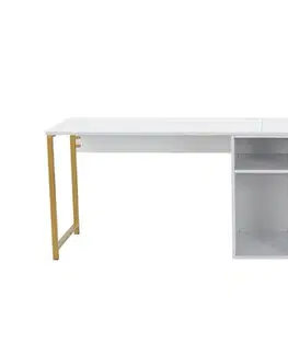 Písacie stoly DUO dvojitý písací stôl, biela / zlatá