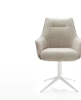 Jedálenské stoličky DELIFE Jedálenská stolička Alja-Flex s opierkami tkanina mäkký béžová biela krížová podstava 360° otočný hojdacia funkcia vrecková pružina