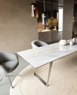 Jedálenské stoly DELIFE Jedálenský stôl Edge 300×100 cm keramika onyx perla nerezová oceľ skosený