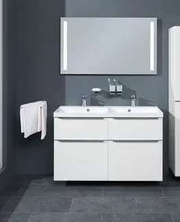 Kúpeľňový nábytok Mereo Mailo, kúpeľňová skrinka s umývadlom z liateho mramoru 121 cm, biela, elox AL madlo CN513MA