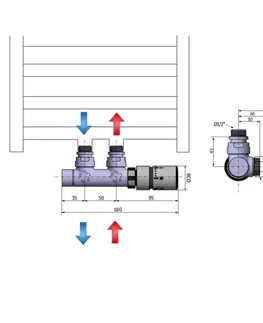 Radiátory do kúpeľne SAPHO - TWIN termostatická pripojovacia súprava ventilu pre stredové pripojenie, nerez mat CP3520S