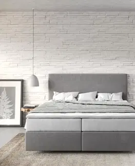 Postele Boxspring DELIFE Boxspring posteľ Dream-Well 160x200 cm mikrovlákno sivá s vreckovou pružinovou matracou a visco topperom