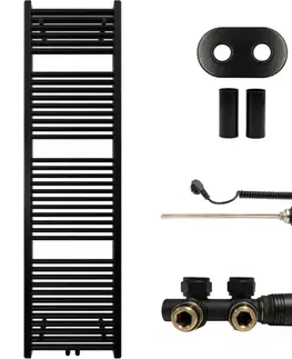 Doplnky do kúpeľne CERANO - Kúpeľňový radiátorový set Lincoln - kombinované vykurovanie, termo tyč - stredové pripojenie 50 mm - 300W - čierna matná - 1800x500 mm CER-663385
