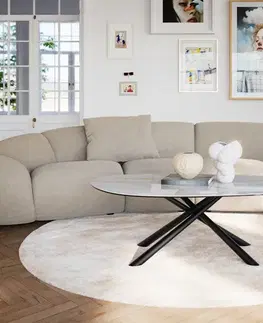 Konferenčné stolíky DELIFE Konferenčný stolík Edge oválny 140×75 cm keramika onyx perla Sarity kov čierna