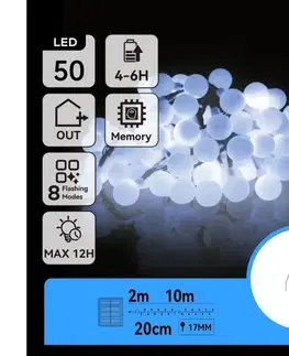 LED osvetlenie  B.V.  - LED Solárna dekoračná reťaz 50xLED/8 funkcií 12m IP65 studená biela B10201JE3