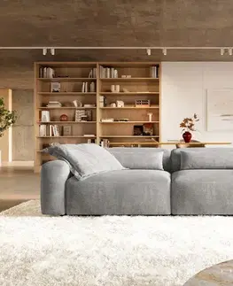 Pohovky DELIFE Veľká pohovka Freestyle 280x110 cm texturovaná látka mäkký sivá prešívanie