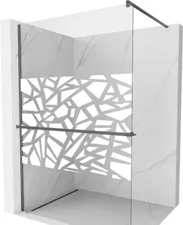 Sprchové dvere MEXEN/S - Kioto+ Sprchová zástena s poličkou WALK-IN 80 x 200, biela vzor, grafit metal 800-080-121-95-85
