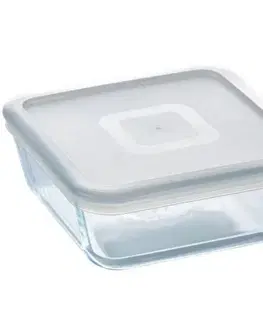 Dózy na potraviny PYREX Dóza na potraviny s vekom štvorcová, číre sklo, 15x15x6cm, 0,8L, PYREX