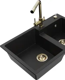 Kuchynské drezy MEXEN/S MEXEN/S - Tomas granitový drez 2-bowl vrátane batérie Duero, čierna 6516-77-671600-50