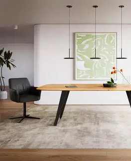Jedálenské stoly DELIFE Jedálenský stôl Edge oválny 240x120x2,5-3 dub prírodný kov šikmý čierny švajčiarska hrana