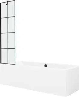 Sprchové dvere MEXEN/S - Cube obdĺžniková vaňa 180 x 80 cm s panelom + vaňová zástena 50, čierna vzor 550518080X9505007077