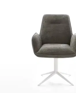 Jedálenské stoličky DELIFE Jedálenská stolička Zoa-Flex bouclé mäkký tmavobéžová krížová podstava biela otočný o 360° hojdacia funkcia vrecková pružina