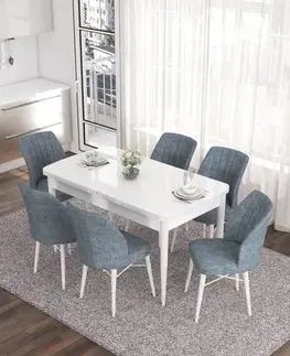 Jedálenské sety Extendable Dining Table & Chairs Set (7 Pieces) Eva - White, Grey