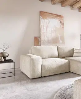 Rohové sedacie súpravy DELIFE Rohová pohovka Lanzo 230x155 cm manšester béžová variabilné ležadlo s taburetom
